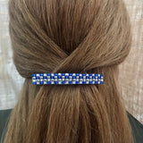 Shiny Blue, Gray, And Silver Beaded 80mm French Hair Barrette