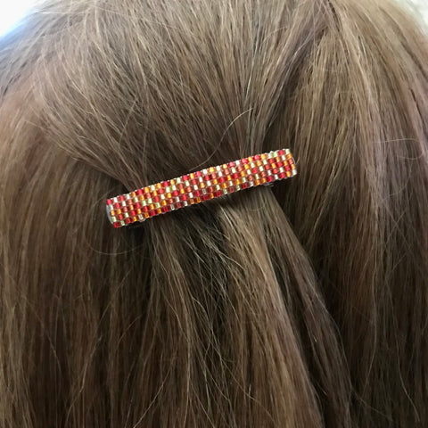 Shiny Red, Orange, And Silver Lined Yellow Small French Style Barrettes, 50mm