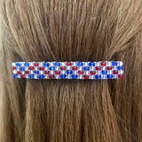 Shiny Patriotic French Barrette In Red, Silver, Blue For Long Hair