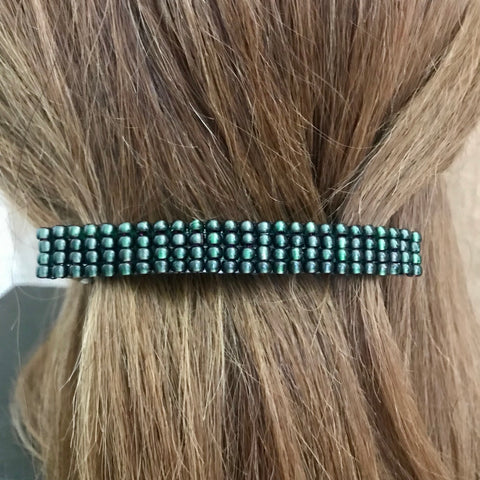 Large Pink Lined Green French Barrette, 90mm