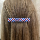 Shiny Patriotic French Barrette In Red, Silver, Blue For Long Hair