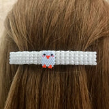 Easter Chick Beaded White French Barrette For Long Hair. 80mm