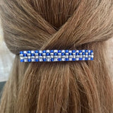 Shiny Blue, Gray, And Silver Beaded 80mm French Hair Barrette