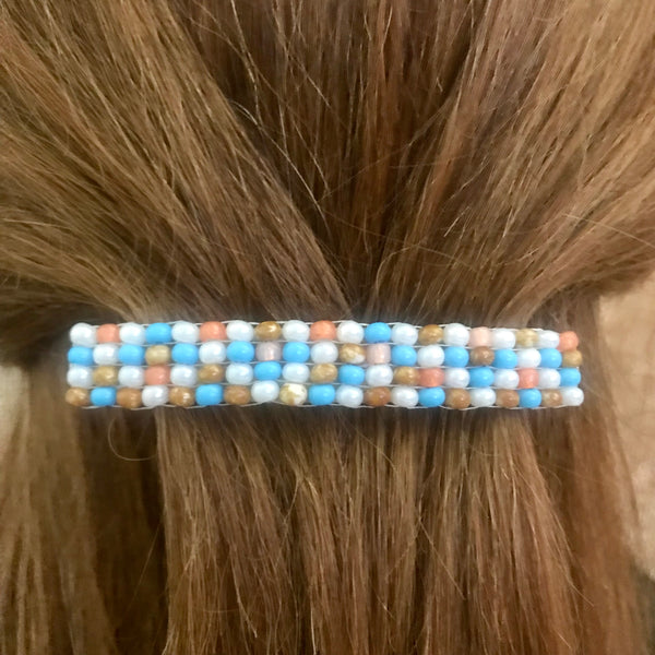 Multi Color French Barrette, Peach, Blue, White, Beige, 80mm