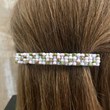 Pink Green Beaded French Barrette, Large, 90mm