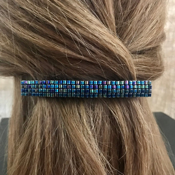 Metallic Iris Blue Large French Barrette, 90mm, Sturdy, For Long Hair, Thick Hair