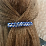 Shiny Blue, Gray, And Silver Beaded 80mm French Hair Barrette