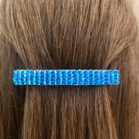 Large Blue French Barrette, Silver Lined Dark Aqua Color, 80mm