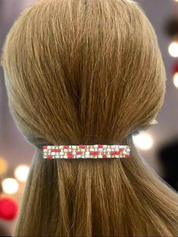 Holiday Mix, Red, Silver, Gold, White Color French Barrette, 80mm