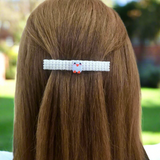 Easter Chick Beaded White French Barrette For Long Hair. 80mm