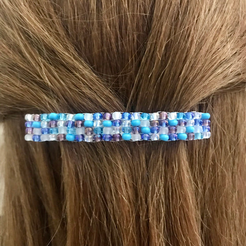 Blue White Mix Large French Barrette, 80mm, For Long Hair, Sturdy