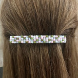 Pink Green Beaded French Barrette, Large, 90mm