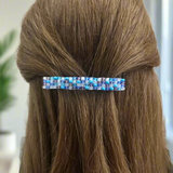 Blue White Mix Large French Barrette, 80mm, For Long Hair, Sturdy