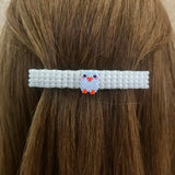 Easter Chick Beaded White French Barrette For Long Hair. 80mm