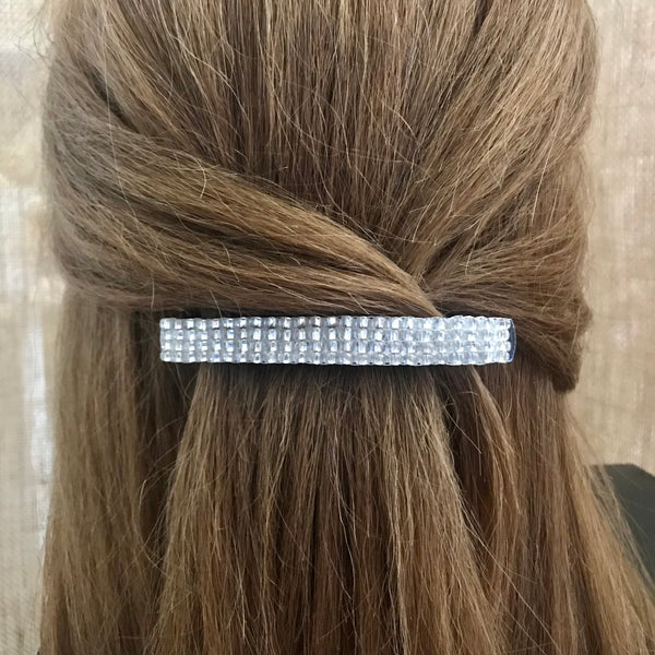 Crystal Silver Color Large French Barrette, 90mm