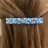 Blue White Mix Large French Barrette, 80mm, For Long Hair, Sturdy
