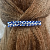 Shiny Blue, Gray, And Silver Beaded 80mm French Hair Barrette