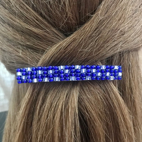 Silver Lined Cobalt Blue Colored French Barrette, 80mm
