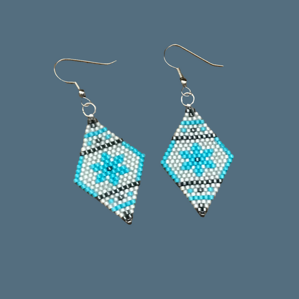 Snowflake White And Light Blue Dangle Earrings Winter Jewelry