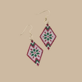 Winter Folk Snowflake Earrings, Red, Green, And Dark Beige