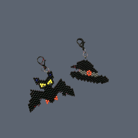 Witch Hat And Bat Beaded Charms