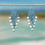 Blue Dangle Earrings With Cultured Freshwater Pearl Nuggets