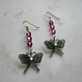 Black Butterfly Dangle Earrings With Purple Accent Beads