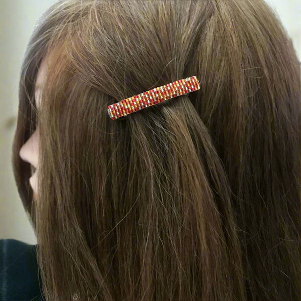 Shiny Red, Orange, And Silver Lined Yellow Small French Style Barrettes, 50mm