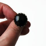 Jet Black Glass Domed Cabochon Adjustable Cocktail Ring