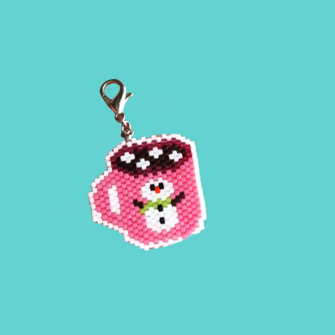 Snowman And Cocoa Beaded Pink Cup Charm